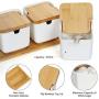 DELIGHTSHOP19 Porcelain Spice Sugar Jar Pepper Salt 3 PACK with Spoon and Lids Ceramic Bowl Spice Storage Kitchen