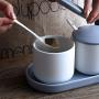 Porcelain Seasoning Container Jar Set, Ceramic Food Storage Condiment Container Spice Jar Ceramic Serving Spoon Tray-a