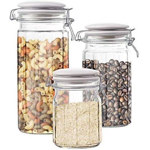 Style Setter Canister Set 3-Piece Glass Jars in 30oz, 50oz and 65oz Chic Design With Lids for Cookies, Candy, Coffee, Flour, Sugar, Rice, Pasta, Cereal & More