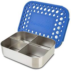 LunchBots Medium Quad Snack Container - Divided Stainless Steel Food Container - Four Sections for Finger Foods On the Go - Eco-Friendly, Dishwasher Safe - Stainless Lid - Blue Dots