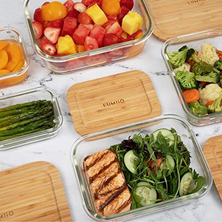 Glass Food Storage Containers with Lids (Bamboo) Set of 5. Bonus 6 Silicone  Stretch Lids. BPA Free, Plastic Free & Eco Friendly Food Storage. Glass  Meal Prep Containers for Lunch and Leftovers.