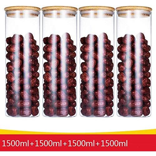 Yl Ly Glass Storage Jars Transparent Sealed Jar Honey Food Kitchen Storage Box Bamboo Cover Diameter 10Cm Storage Jar 4 Piece Set 1500Ml4