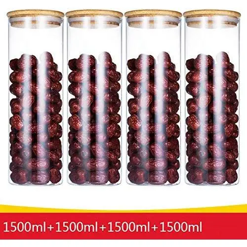 Yl Ly Glass Storage Jars Transparent Sealed Jar Honey Food Kitchen Storage Box Bamboo Cover Diameter 10Cm Storage Jar 4 Piece Set 1500Ml4