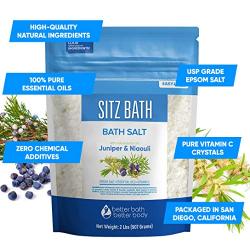 Sitz Bath Soak 32 Ounces Hemorrhoid Soak Epsom Salt with Natural Geranium, Frankincense, Lavender, Niaouli Essential Oil Plus Vitamin C in BPA Free Pouch with Press-Lock Seal