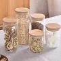 Bocal de Conservation Alimentaire 5 Pièces, Verre avec Bouchon en Bambou Étanché - Design Moderne, Pot de Conservation Transparent pour Thé, Café, Épices et Plus.