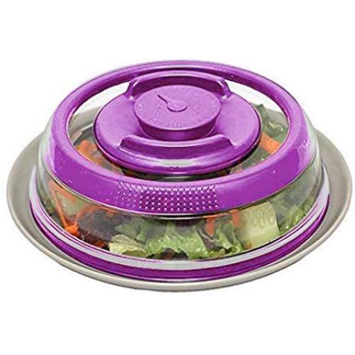 Mikilon Vacuum Air-tight Food Sealer Container Plate Platter Lid Fresh Cover Topper Dome, Stackable, Dishwasher and BPA Free (Purple)