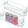 mDesign Plastic Stackable Food Storage Container Bin with Handles for Kitchen, Pantry, Cabinet, Fridge, Freezer - Long Narrow Organizer for Snacks, Produce, Vegetables, Pasta - 2 Pack - Clear/Blue