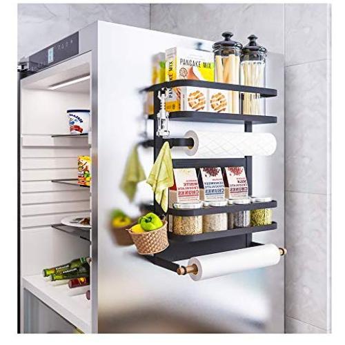 Refrigerator Magnetic Organizer Rack, 5-Layer Fridge Hanging Spice Jars Storage Shelf with Towel Bar & Hooks, Wall Mounted Organizer for Kitchen Cabinet Cupboard by Mostbest