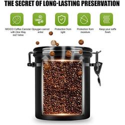 Coffee Container MOICO Coffee Stainless Steel Container-One Way Co2 Valve Airtight Coffee Canister with Coffee Scoop ＆ Travel Jar(Black,16oz+0.65oz)