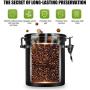 Coffee Container MOICO Coffee Stainless Steel Container-One Way Co2 Valve Airtight Coffee Canister with Coffee Scoop ＆ Travel Jar(Black,16oz+0.65oz)