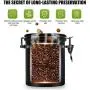Coffee Container MOICO Coffee Stainless Steel Container-One Way Co2 Valve Airtight Coffee Canister with Coffee Scoop ＆ Travel Jar(Black,16oz+0.65oz)