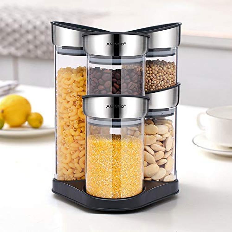 Food Storage Containers With Rotating Lids, Airtight Jars Storage