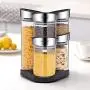 Ensemble de bocaux en verre transparent pour épices et condiments, contenants rotatifs pour cuisine, idéal pour café, épices, sauces, etc. Ensemble de bocaux en verre transparent pour épices et condiments, contenants rotatifs pour cuisine, idéal pour café, épices, sauces, etc.