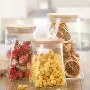 WÄNDELGLAS-BEHÄLTER, QUADRATISCHE Teebehälter, Snack- und Küchentoffeespeicherbehälter, Universell, Dichtung, Wärmebeständiger Holzlöffel.
