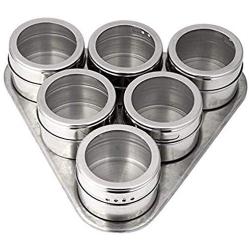 DUDDP Storage Spice lar set Spices storage box 6PCS Stainless Steel Magnetic Spice Storage Jar Tins Container With Rack Holder