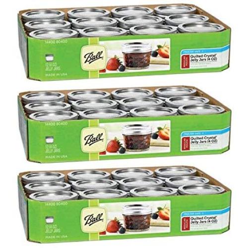 Ball 4-Ounce Quilted Crystal Jelly Jars with Lids and Bands, Set of 12-3 Pack (Total 36 Jars)