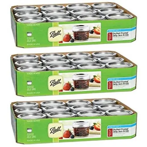 Ball 4-Ounce Quilted Crystal Jelly Jars with Lids and Bands, Set of 12-3 Pack (Total 36 Jars) Ball 4-Ounce Quilted Crystal Jelly Jars with Lids and Bands, Set of 12-3 Pack (Total 36 Jars)