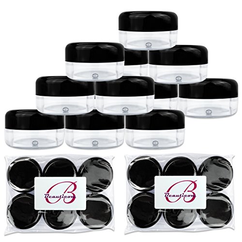 (Quantity: 12 Pieces) Beauticom 15G/15ML (0.5oz) Clear Round Jar with Black Lids for Cosmetics, Medication, Lab and Field Research, Beauty and Health Aids - BPA Free