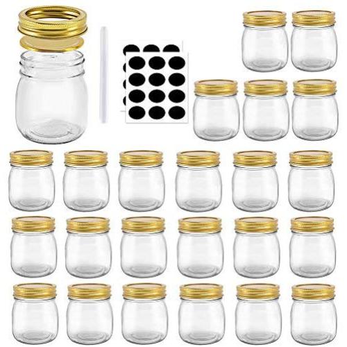 Betrome 10 OZ Mason Jar with Golden Regular Lid and Bands for Jam, Jelly, Honey, Beans, Spice, Wedding Favors, Shower Favors, Party Favors(24 Pack)