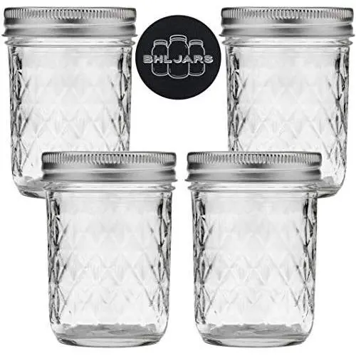 Ball Quilted Crystal Mason Jars Regular Mouth 8 oz Bundle with Non Slip Jar Opener- Set of 4 Mason Jars - Canning Glass Jars with Lids and Bands Ball Quilted Crystal Mason Jars Regular Mouth 8 oz Bundle with Non Slip Jar Opener- Set of 4 Mason Jars - Canning Glass Jars with Lids and Bands