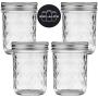 Ball Quilted Crystal Mason Jars Regular Mouth 8 oz Bundle with Non Slip Jar Opener- Set of 4 Mason Jars - Canning Glass Jars with Lids and Bands