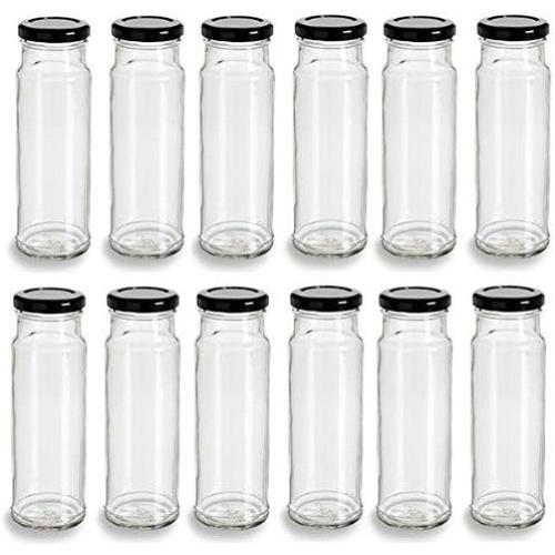 Nakpunar 12 pcs 8 oz Tall Glass Jars with Lids (Black, 12)