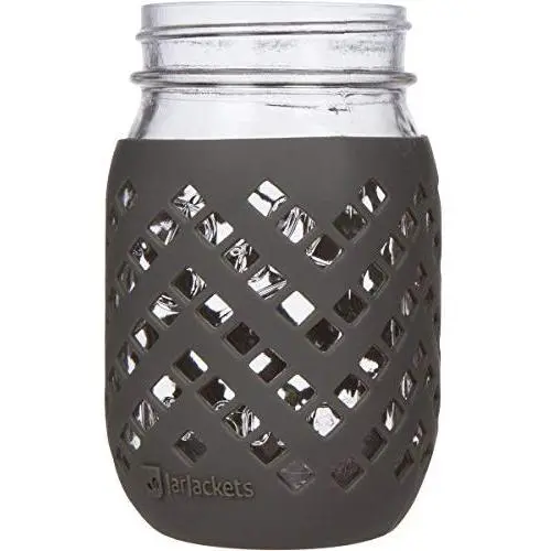 JarJackets Silicone Mason Jar Sleeve - Fits 16oz (1 pint) REGULAR-Mouth Jars | Package of 4 (Charcoal) JarJackets Silicone Mason Jar Sleeve - Fits 16oz (1 pint) REGULAR-Mouth Jars | Package of 4 (Charcoal)