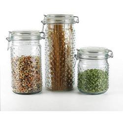 Circleware 68221 Vintage Home Glass Canisters with Swing Top Hermetic Airtight Locking Lids, 3-Piece Set, Kitchen Food Preserving Containers for Coffee, Sugar, Cereal, 22 oz, 34 oz, 44 oz, Hobnail