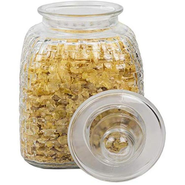 Home Basics Fleur De Lis Clear Glass Food Saver Storage Cookie Jar Canister  Container with Ceramic