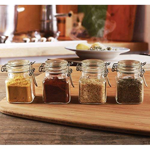 Circleware 67196 Glass Spice Jar with Swing Top Hermetic Airtight Locking Lid Set of 4, Kitchen Food Preserving Storage Containers for Coffee, Sugar, Tea, and Himalayan Seasoning, 3.76 oz, Clear