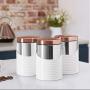 TOWER Linear T826001RW Canisters, Stainless Steel, White and Rose Gold, 11.6 x 11.6 x 17 cm, Set of 3