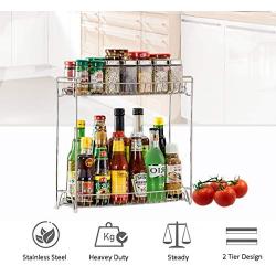 Spice Rack Organizer 2 Tier Rack Stainless Steel Spice Jars Bottle Stand Holder Kitchen Organizer Storage Kitchen Shelves Rack - Silver