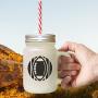 Yellow Foot Ball Image Frosted Glass Mason Jar With Straw