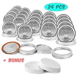 Mason Jar Regular Mouth Lids and Bands/Lot of 24 Plus Bonus - 2 Plastic Storage Lids