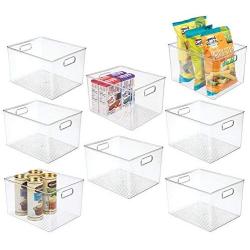 mDesign Plastic Storage Organizer Container Bins Holders with Handles - for Kitchen, Pantry, Cabinet, Fridge/Freezer - Large for Organizing Snacks, Produce, Vegetables, Pasta Food, 8 Pack - Clear