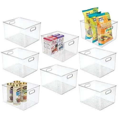 mDesign Klarspeicherbehälter mit Griffen – für Küche, Speisekammer, Schrank, Kühlschrank/Gefrierschrank – Groß für Snacks, Obst, Gemüse, Pasta, Lebensmittel – 8er Pack