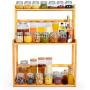 3-Tier Spice Rack Kitchen Bathroom Countertop Storage Organizer Rack, Bamboo Spice Bottle Jars Rack Holder with Adjustable Shelf,100% Natrual Bamboo