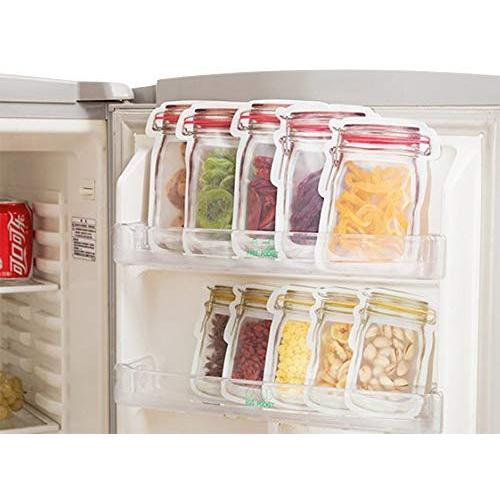 (10 PCS) Aspire Heavy Duty Mason Jar Zipper Bags, Food Storage Snack Sandwich Ziplock Bags,Reusable Airtight Seal Food Storage Bags,Leakproof Food Saver Bags Frosted Jar-red / 6 oz