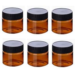 6PCS Plastic Amber Makeup Round Jars Pot with White Inner Liners and Black Lids Cosmetic Packing Vial Bottles Storage Holder Containers for Cream Lotion Facial Pack DIY Beauty Tool (100G/3.4oz)