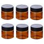 6PCS Plastic Amber Makeup Round Jars Pot with White Inner Liners and Black Lids Cosmetic Packing Vial Bottles Storage Holder Containers for Cream Lotion Facial Pack DIY Beauty Tool (100G/3.4oz)