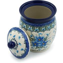 Polish Pottery Jar with Lid 6-inch Forget Me Not made by Ceramika Artystyczna