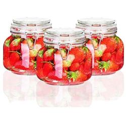 HIZLJJ 3 Pack Glass Storage Tank Spice Jars,Small Glass Jars with Leak Proof Rubber Gasket and Airtight Hinged Lid,Perfect for Spice Herb Seasoning Art Craft Storage Empty