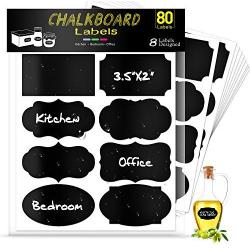 Qishi 3.5”x2”Chalkboard Labels 80pcs Reusable Pantry Stickers for Labeling Jars, Mason Jar, Glass Canisters, Parties, Craft Rooms, Weddings, Waterproof Labels for Organize Home, Kitchen + Office.