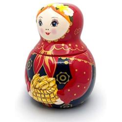 UNAMOI MCJP16 MCJP Matryoshka Russian Doll Ceramic Cookie Jar 10", Pierogi, Red Floral