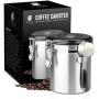 Bean Envy Airtight Coffee Canister - 16oz - Sealed Cantilever Lid with Co2 Gas Release Wicovalve & Numerical Day/Month Tracker - Stainless Steel Storage Vault for Whole/Ground Coffee Bean - Stainless