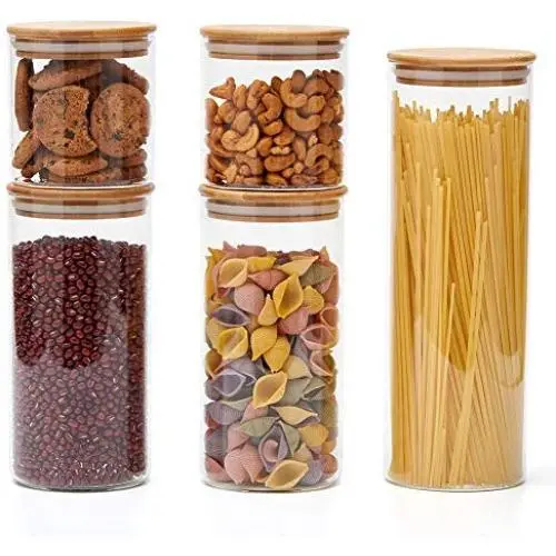 EZOWare Airtight Glass Food Storage Jars Canister/Kitchen Container Set with Natural Bamboo Lids - Set of 5 EZOWare Airtight Glass Food Storage Jars Canister/Kitchen Container Set with Natural Bamboo Lids - Set of 5