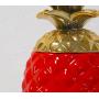 Colorful Pineapple Cookie Jar with Lid - Ceramic Container, Storage Container Handcrafted Food Jar, Aqua Gloss With Gold Metallic Crown, Kitchenware Essentials (Red)