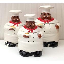 Kitchen Decor, African American Guys, Bistro Black Happy Chef, 3pc Canister Set, 89029 By ACK