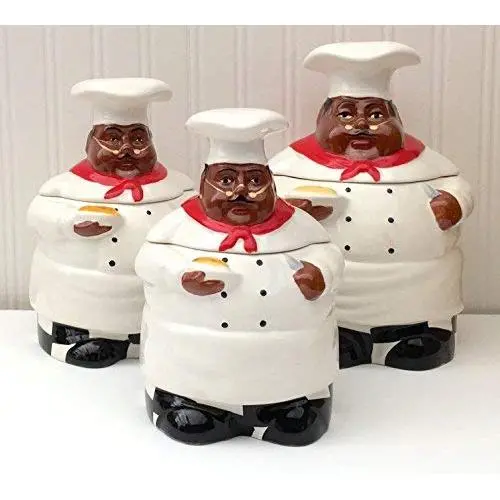 Küchendekoration, Afroamerikanische Köche, Bistro Schwarz Glücklicher Koch, 3-teiliges Kanister-Set, 89029 von ACK