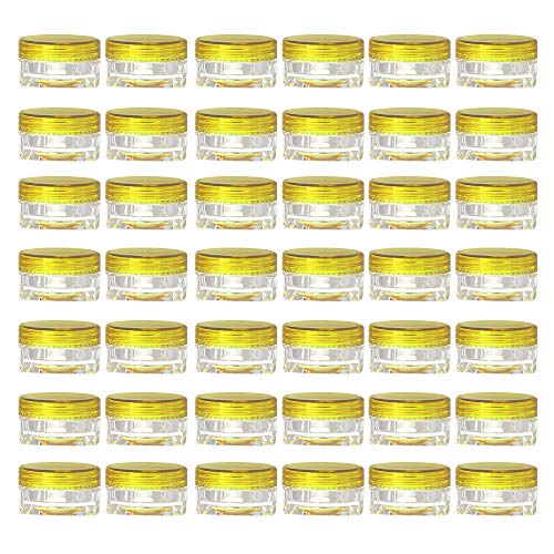 LONGWAY 0.1 Oz (3g) Muticolor Small Plastic Jars with Lids | Mini Empty Lotion Containers - for Travel Cream Samples, Lip Balm & BPA Free (Pack of 42, Yellow)